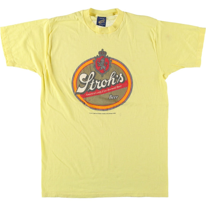 80'S Sneakers Strah's Advertising T-Shirt, Made in USA, Men's Size L (Equivalent), Vintage cotton yellow type Vintage Second Hand
