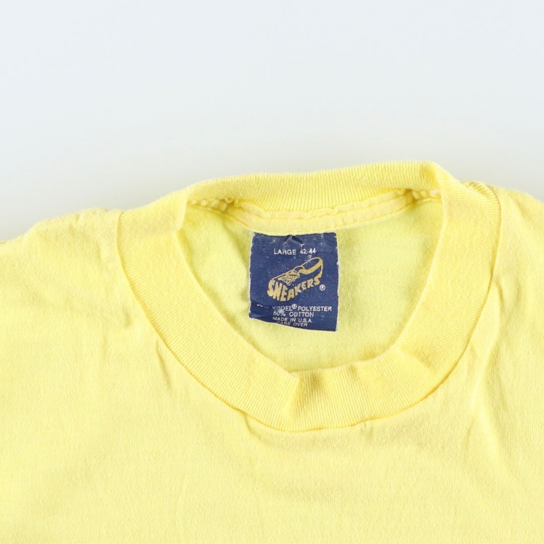 80'S Sneakers Strah's Advertising T-Shirt, Made in USA, Men's Size L (Equivalent), Vintage cotton yellow type Vintage Second Hand