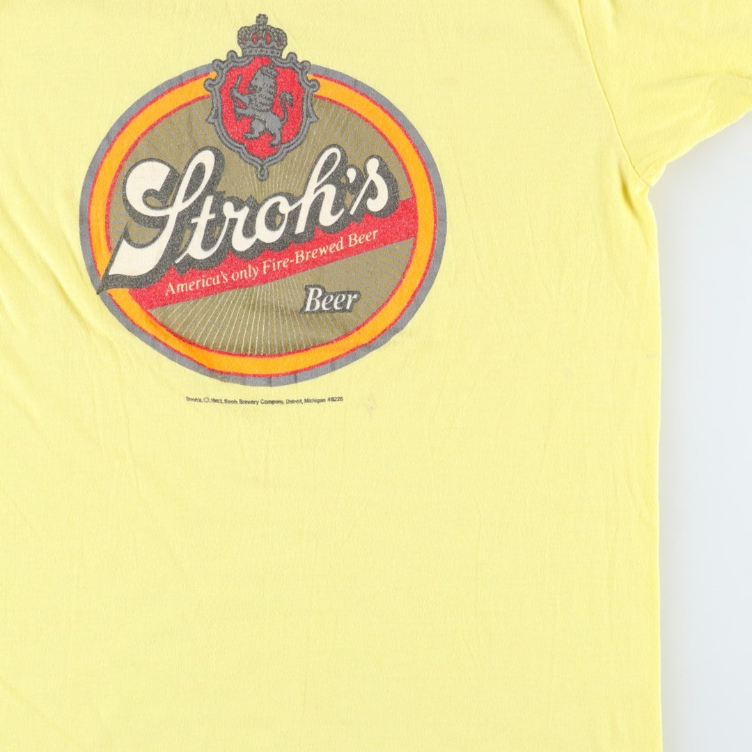 80'S Sneakers Strah's Advertising T-Shirt, Made in USA, Men's Size L (Equivalent), Vintage cotton yellow type Vintage Second Hand