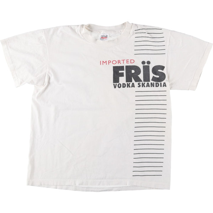 90'S Anvil Frisbee Vodka Scandia Advertising T-Shirt, Made in USA, Men's Size L (approx.), Vintage cotton white type Vintage Second Hand