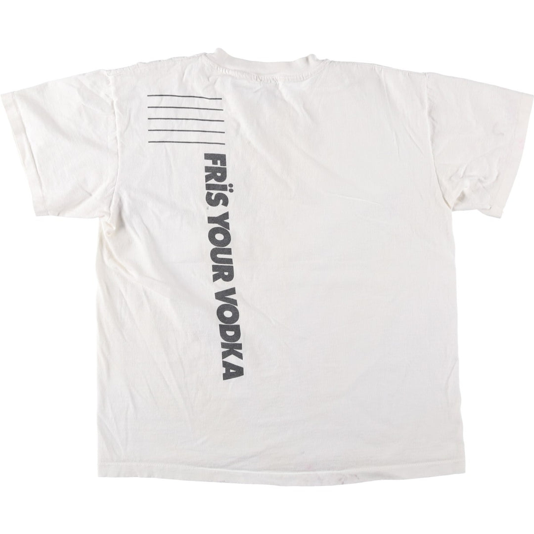 90'S Anvil Frisbee Vodka Scandia Advertising T-Shirt, Made in USA, Men's Size L (approx.), Vintage cotton white type Vintage Second Hand