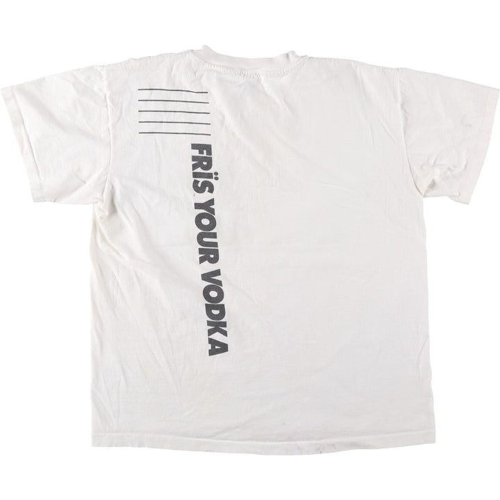 90'S Anvil Frisbee Vodka Scandia Advertising T-Shirt, Made in USA, Men's Size L (approx.), Vintage cotton white type Vintage Second Hand
