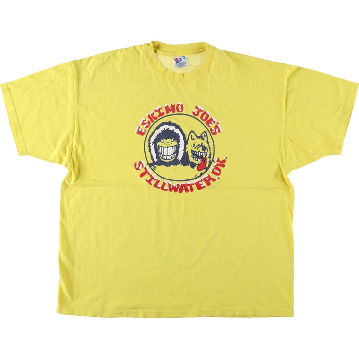 90'S Hanes ESKIMO JOE'S Advertising T-Shirt, Made in USA, Men's XXL equivalent, Vintage cotton yellow type Vintage Second Hand