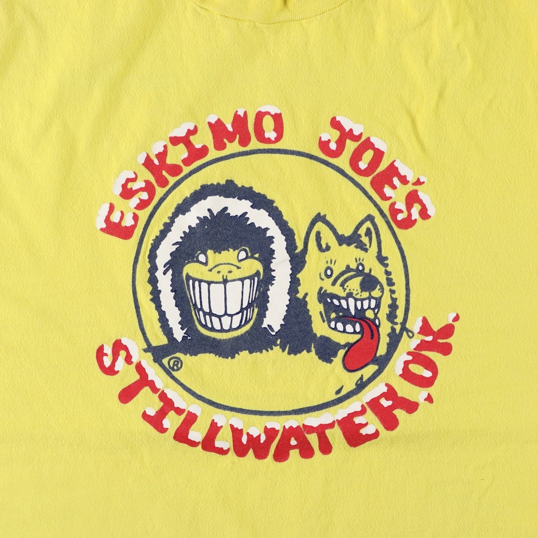 90'S Hanes ESKIMO JOE'S Advertising T-Shirt, Made in USA, Men's XXL equivalent, Vintage cotton yellow type Vintage Second Hand