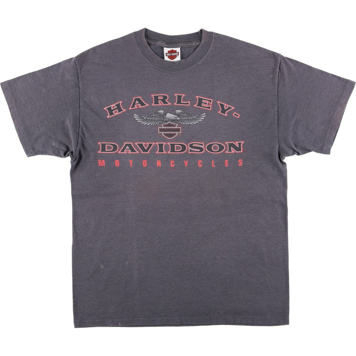 Harley-Davidson Eagle Pattern Motorcycle Bike T-shirt Men's L size cotton gray type Vintage Second Hand