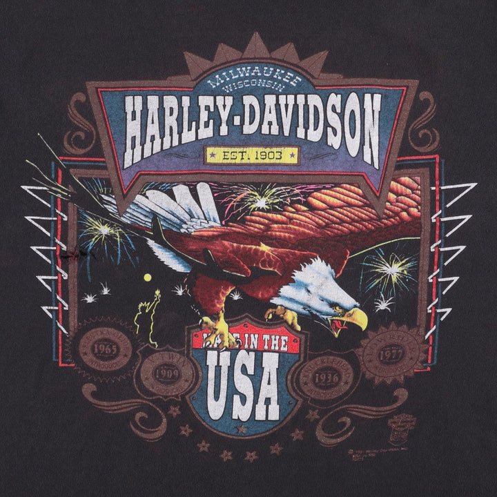 90'S SSI Harley-Davidson Eagle Pattern Sleeveless Motorcycle T-Shirt, Made in USA, Men's Size L (approx.) cotton Charcoal Vintage Second Hand