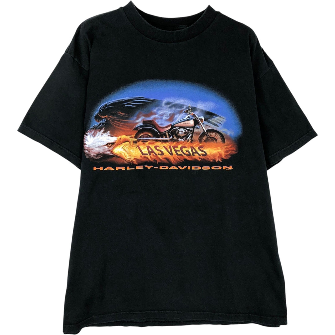 Harley Davidson Eagle Pattern Fire Pattern Motorcycle Bike T-shirt Made in USA Men's XL cotton black type Vintage Second Hand