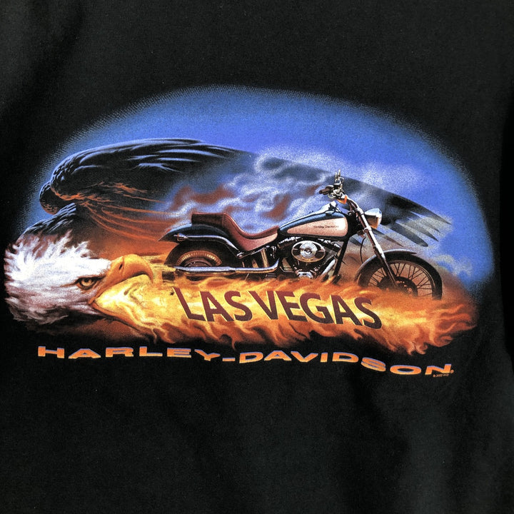 Harley Davidson Eagle Pattern Fire Pattern Motorcycle Bike T-shirt Made in USA Men's XL cotton black type Vintage Second Hand