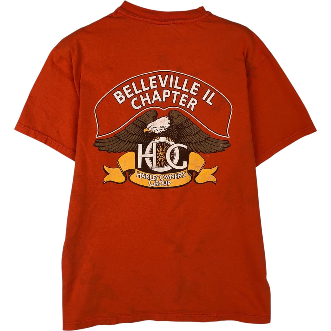 Harley-Davidson Eagle Pattern Motorcycle Bike T-shirt Made in USA Men's M size cotton orange type Vintage Second Hand