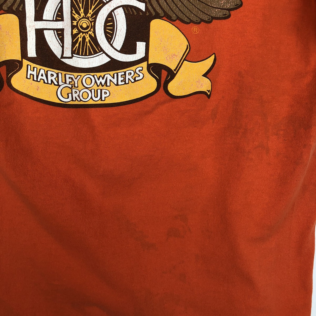 Harley-Davidson Eagle Pattern Motorcycle Bike T-shirt Made in USA Men's M size cotton orange type Vintage Second Hand