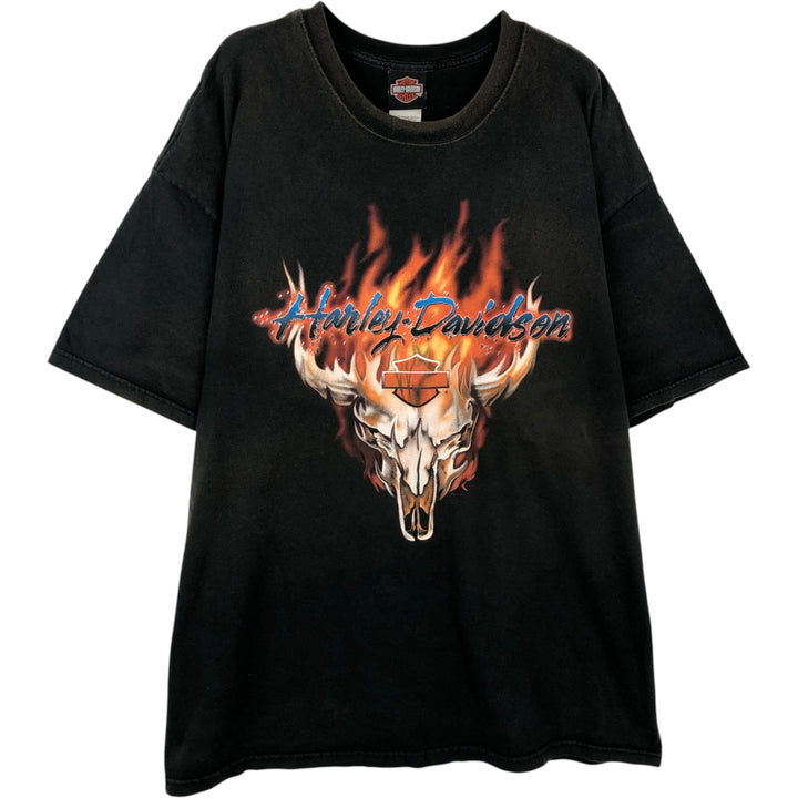 Harley-Davidson Fire Pattern Motorcycle Bike T-Shirt Made in USA Men's XXL cotton black type Vintage Second Hand