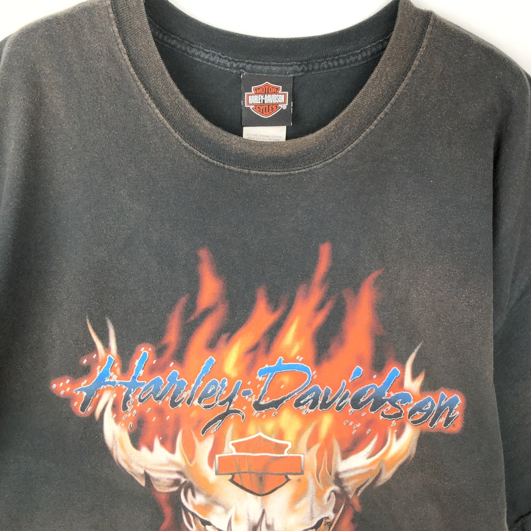 Harley-Davidson Fire Pattern Motorcycle Bike T-Shirt Made in USA Men's XXL cotton black type Vintage Second Hand