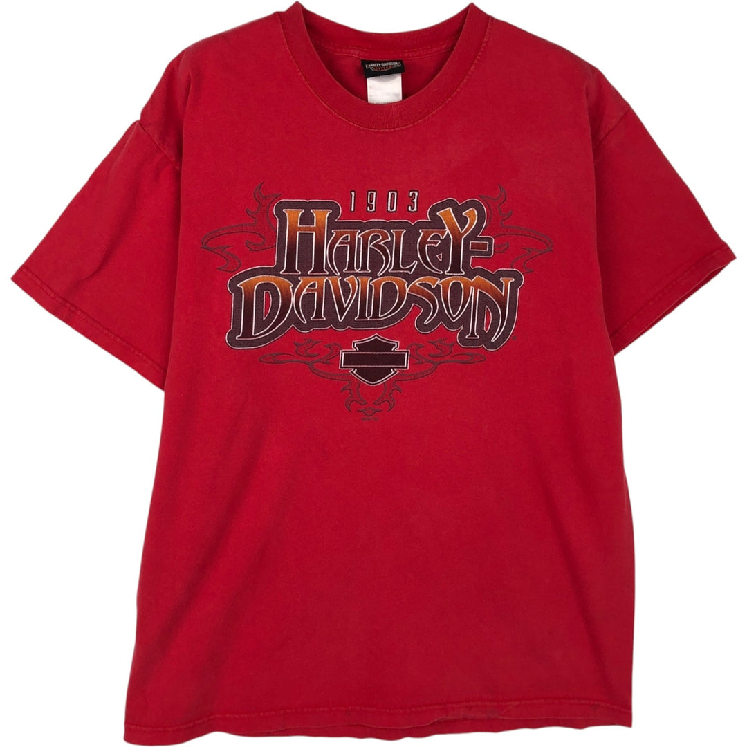 00'S Harley Davidson Eagle Pattern Stars and Stripes Motorcycle Bike T-Shirt Made in USA Men's L size cotton red type Vintage Second Hand