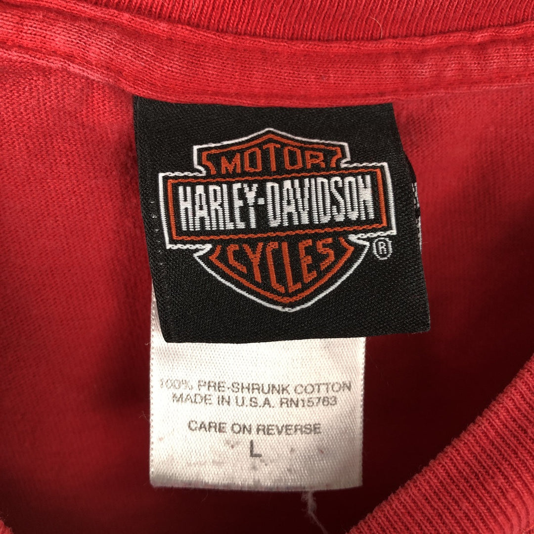 00'S Harley Davidson Eagle Pattern Stars and Stripes Motorcycle Bike T-Shirt Made in USA Men's L size cotton red type Vintage Second Hand