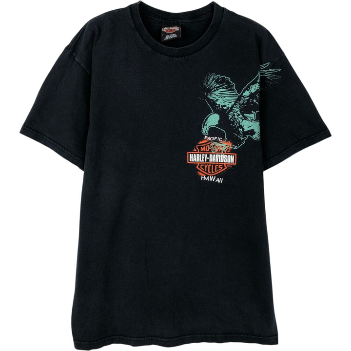 Harley-Davidson Eagle Pattern Motorcycle Bike T-shirt Made in USA Men's L size cotton black type Vintage Second Hand