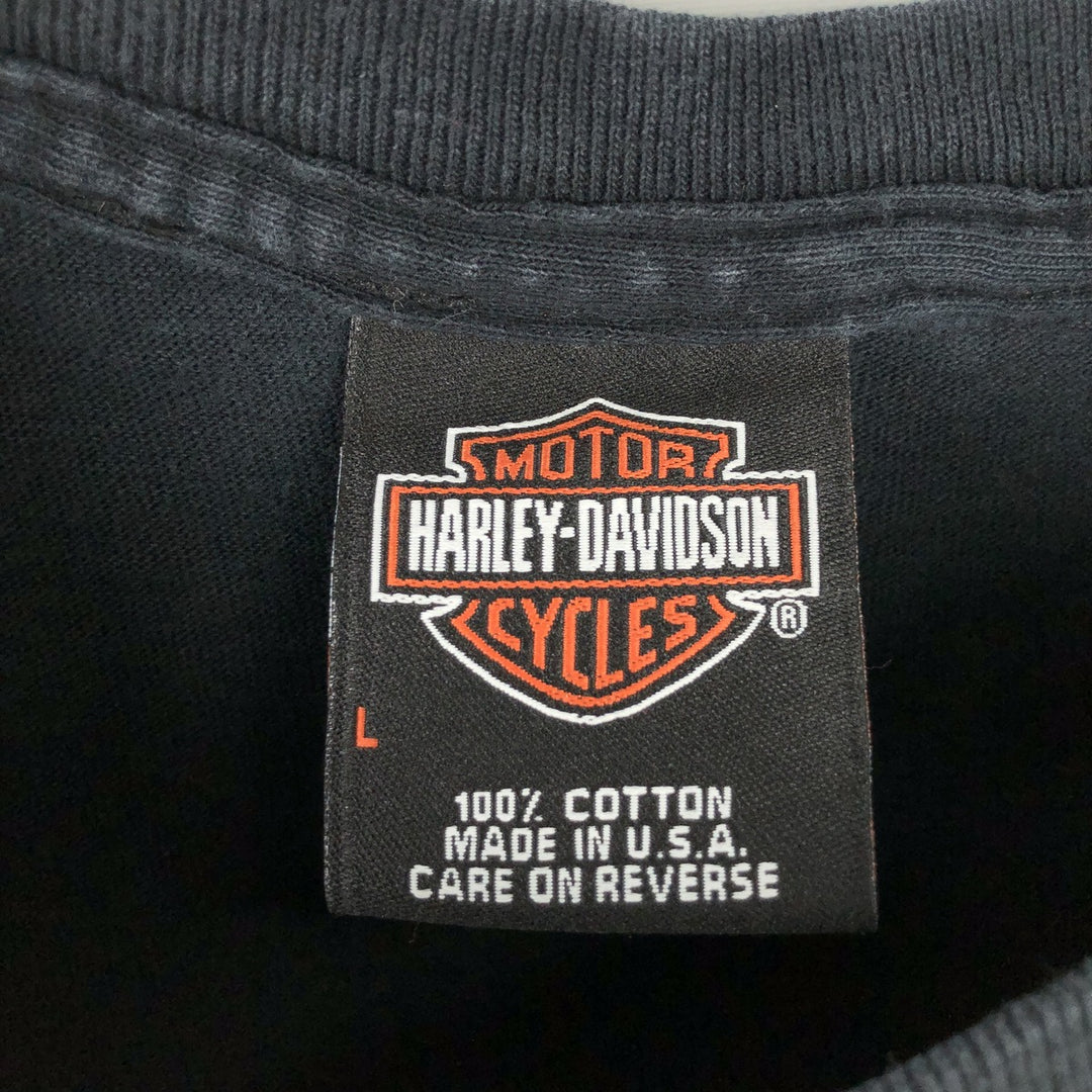Harley-Davidson Eagle Pattern Motorcycle Bike T-shirt Made in USA Men's L size cotton black type Vintage Second Hand