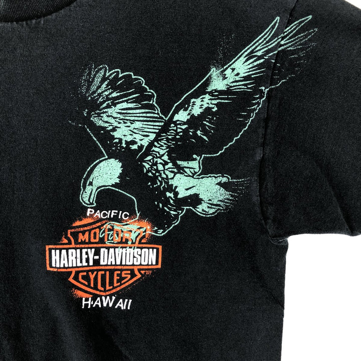 Harley-Davidson Eagle Pattern Motorcycle Bike T-shirt Made in USA Men's L size cotton black type Vintage Second Hand