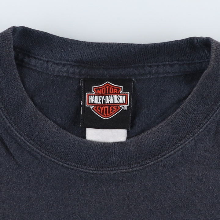 00'S Harley-Davidson Fire Pattern Motorcycle Bike T-Shirt Men's L size cotton black type Vintage Second Hand