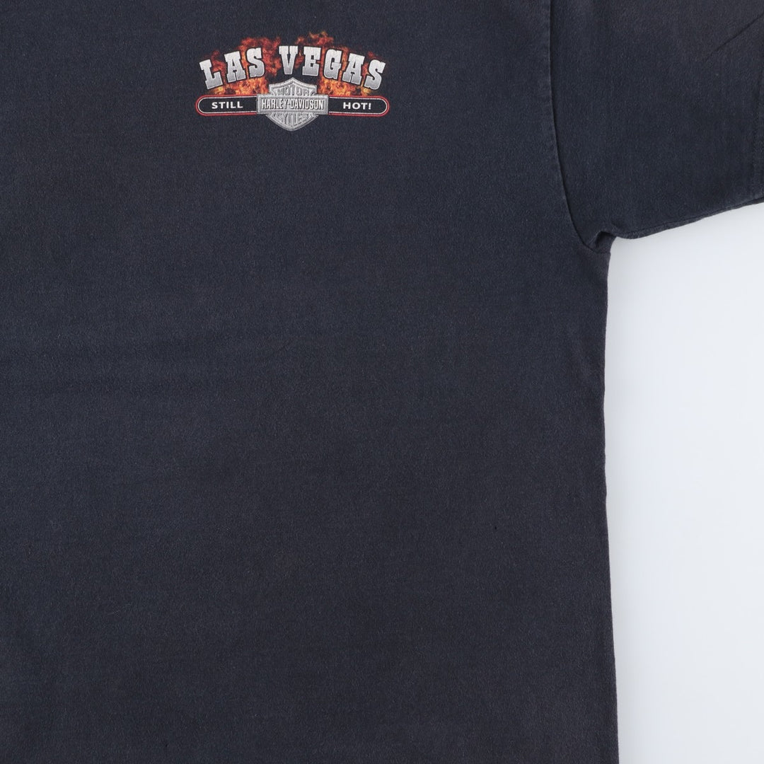 00'S Harley-Davidson Fire Pattern Motorcycle Bike T-Shirt Men's L size cotton black type Vintage Second Hand