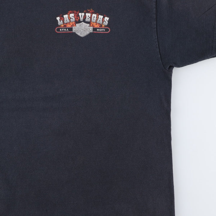 00'S Harley-Davidson Fire Pattern Motorcycle Bike T-Shirt Men's L size cotton black type Vintage Second Hand