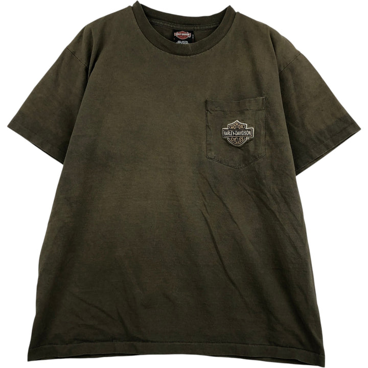 90'S Harley Davidson Eagle Pattern Motorcycle Bike T-shirt Made in USA Men's L size Vintage cotton Khaki type Vintage Second Hand