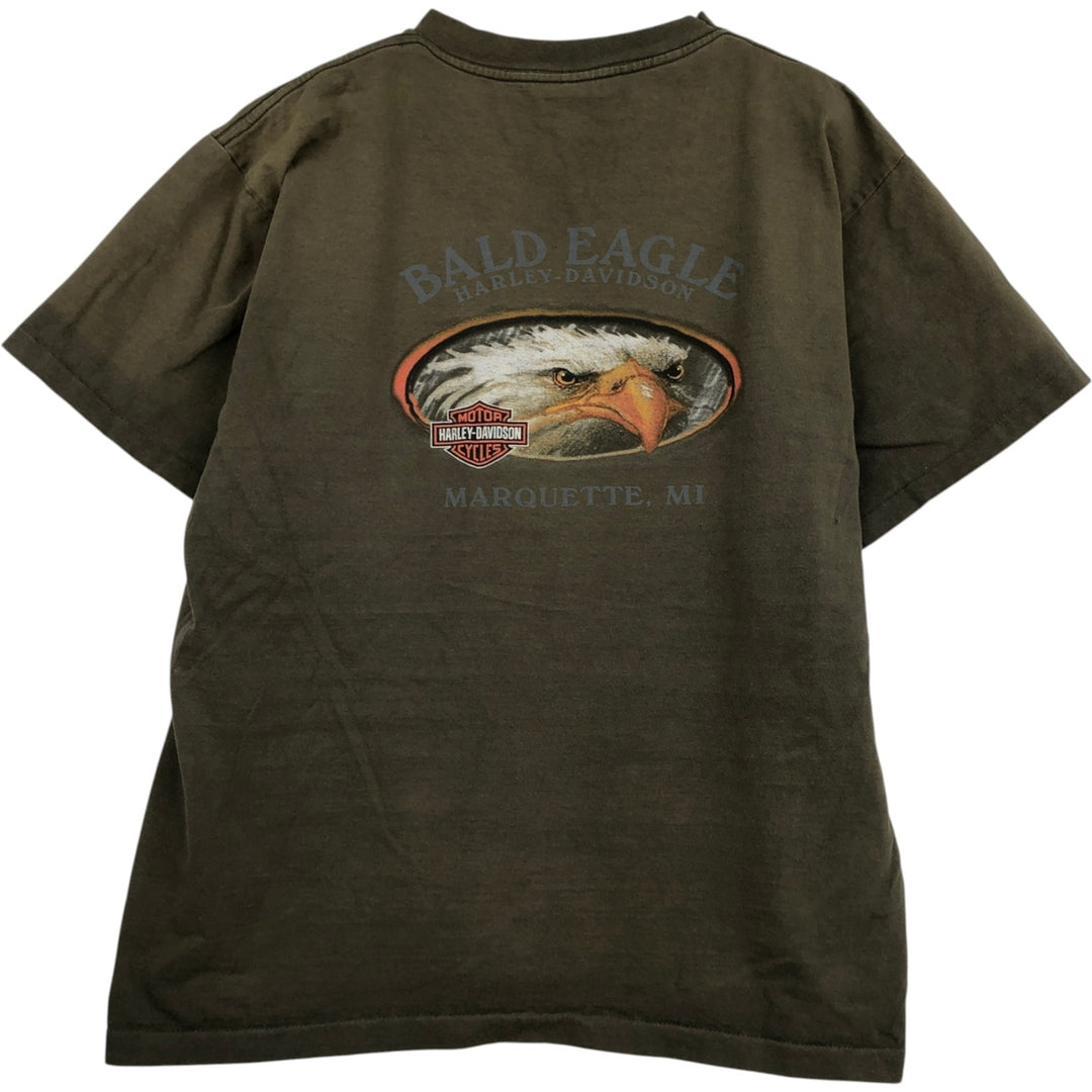 90'S Harley Davidson Eagle Pattern Motorcycle Bike T-shirt Made in USA Men's L size Vintage cotton Khaki type Vintage Second Hand