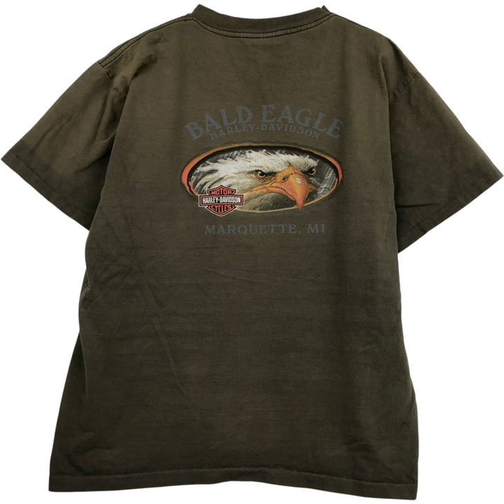 90'S Harley Davidson Eagle Pattern Motorcycle Bike T-shirt Made in USA Men's L size Vintage cotton Khaki type Vintage Second Hand