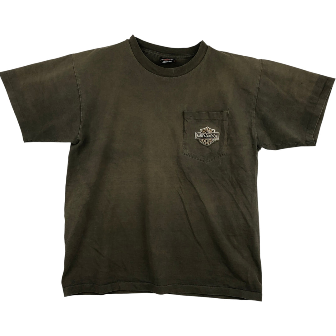 90'S Harley Davidson Eagle Pattern Motorcycle Bike T-shirt Made in USA Men's L size Vintage cotton Khaki type Vintage Second Hand