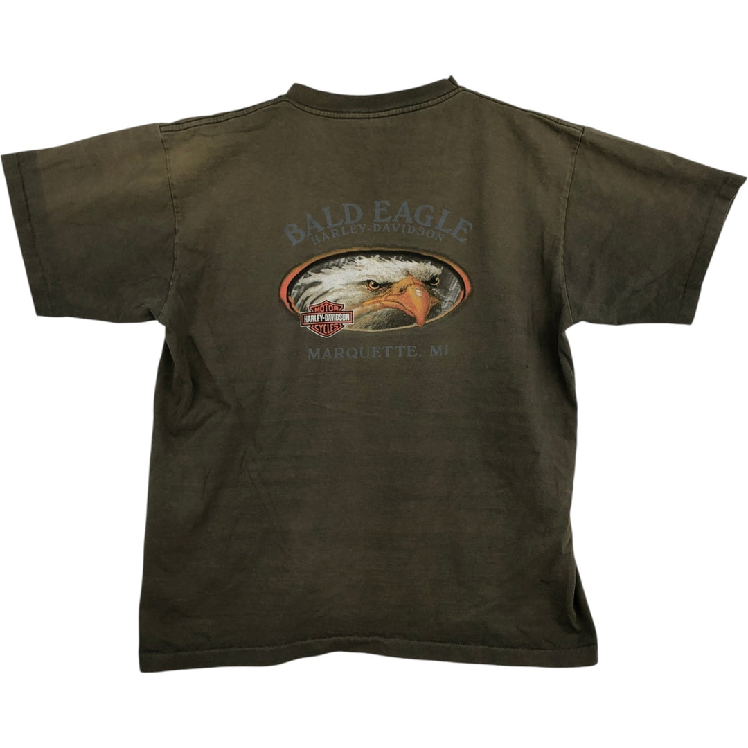 90'S Harley Davidson Eagle Pattern Motorcycle Bike T-shirt Made in USA Men's L size Vintage cotton Khaki type Vintage Second Hand