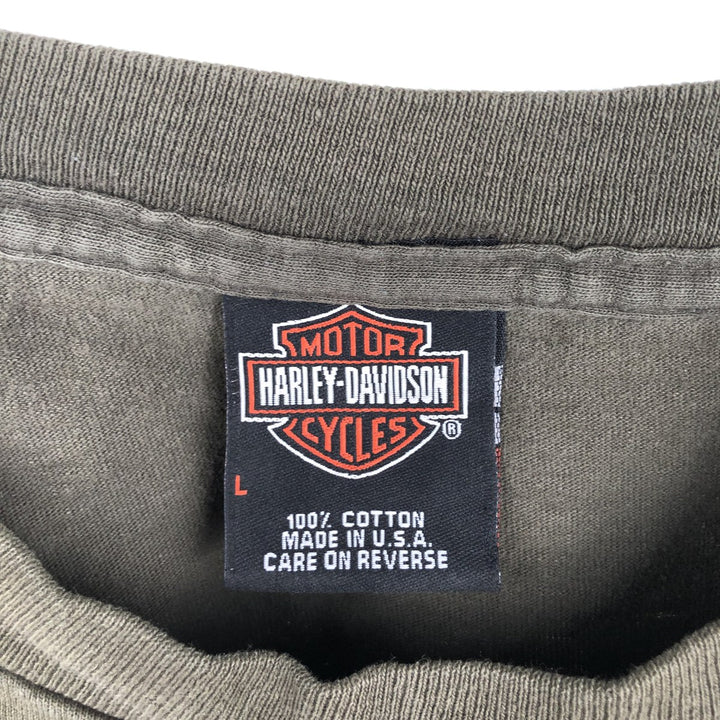 90'S Harley Davidson Eagle Pattern Motorcycle Bike T-shirt Made in USA Men's L size Vintage cotton Khaki type Vintage Second Hand