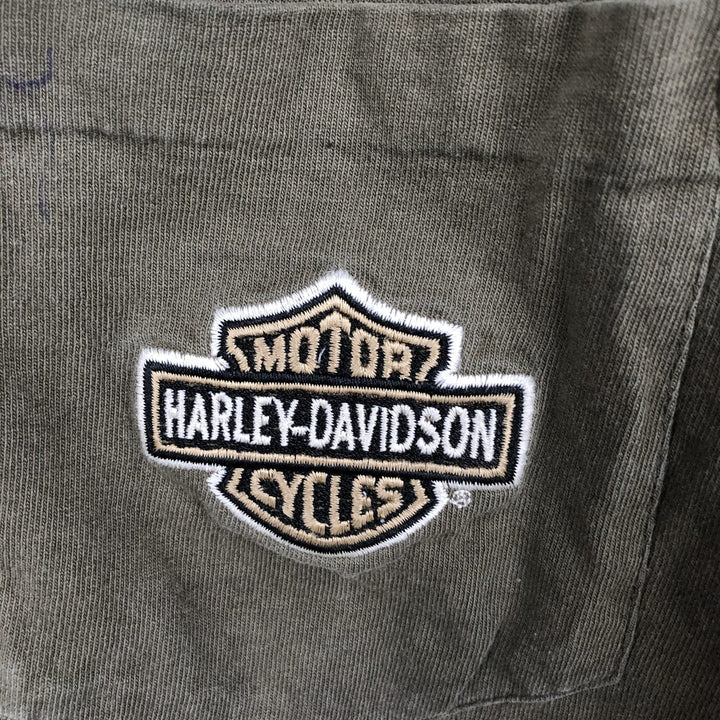 90'S Harley Davidson Eagle Pattern Motorcycle Bike T-shirt Made in USA Men's L size Vintage cotton Khaki type Vintage Second Hand