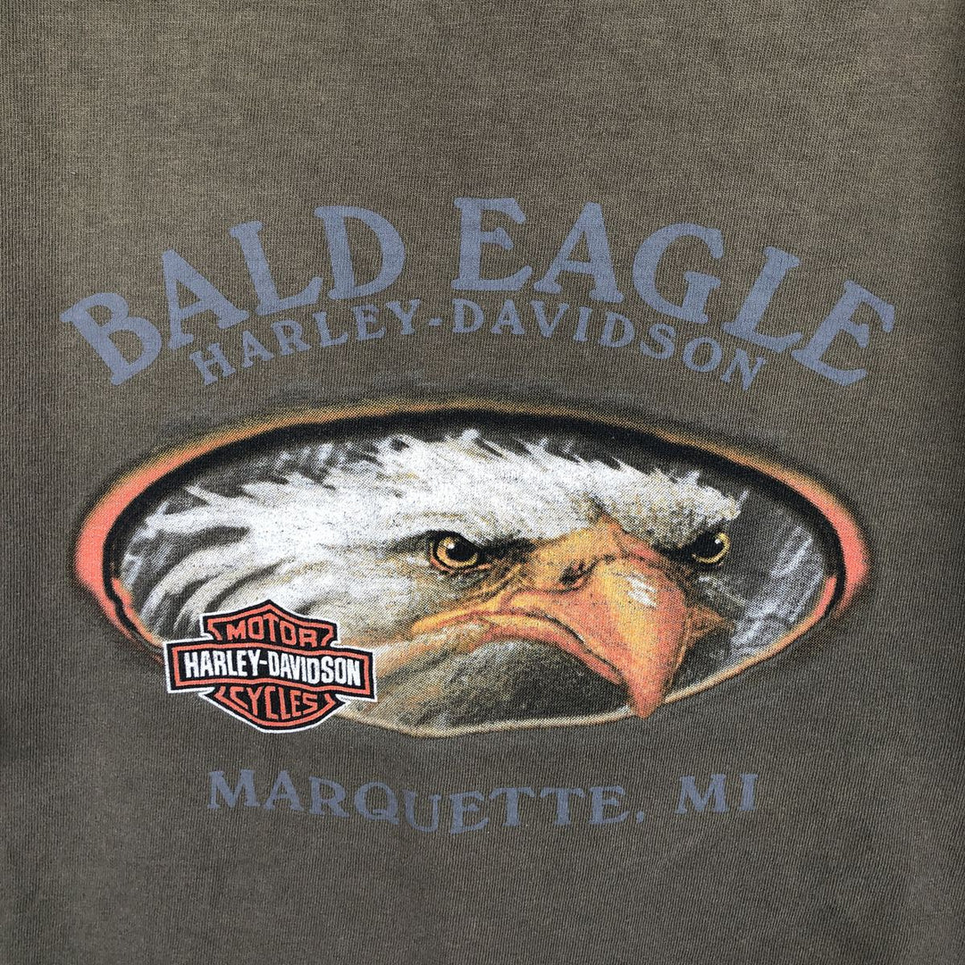 90'S Harley Davidson Eagle Pattern Motorcycle Bike T-shirt Made in USA Men's L size Vintage cotton Khaki type Vintage Second Hand