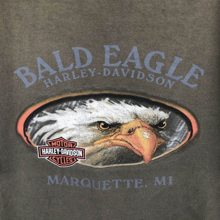90'S Harley Davidson Eagle Pattern Motorcycle Bike T-shirt Made in USA Men's L size Vintage cotton Khaki type Vintage Second Hand