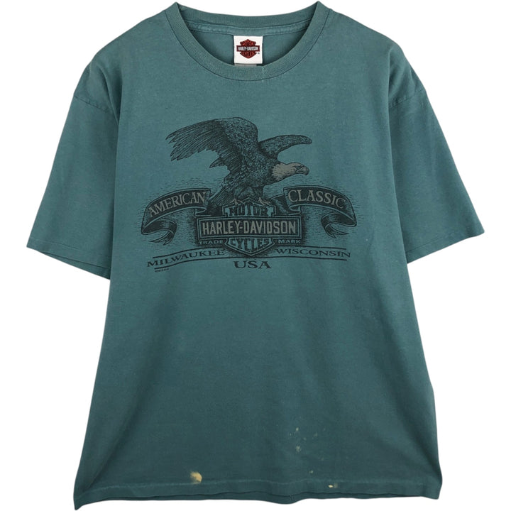 Harley-Davidson Eagle Pattern Motorcycle Bike T-shirt Made in USA Men's XL cotton Khaki type sage green Vintage Second Hand