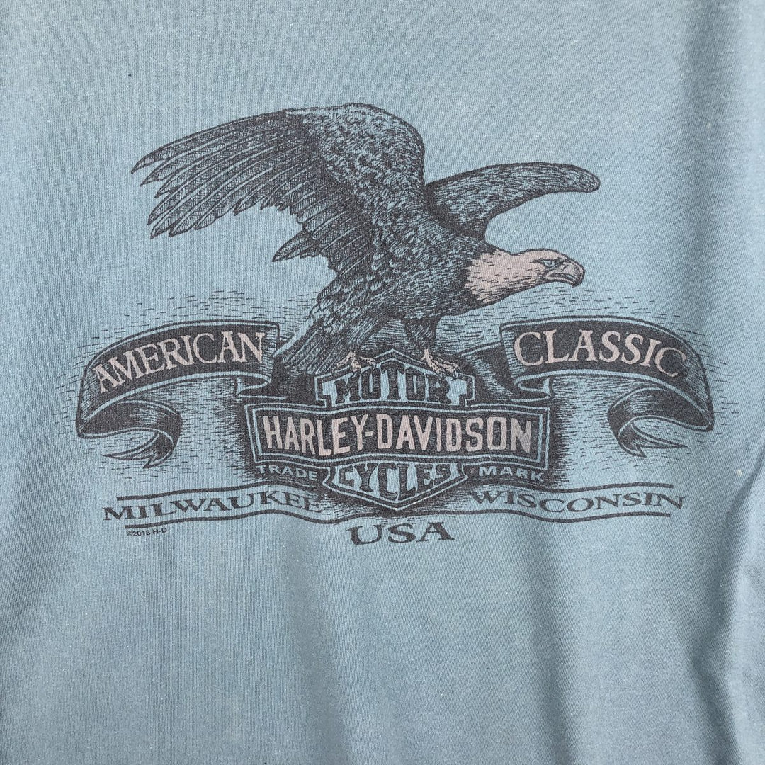 Harley-Davidson Eagle Pattern Motorcycle Bike T-shirt Made in USA Men's XL cotton Khaki type sage green Vintage Second Hand