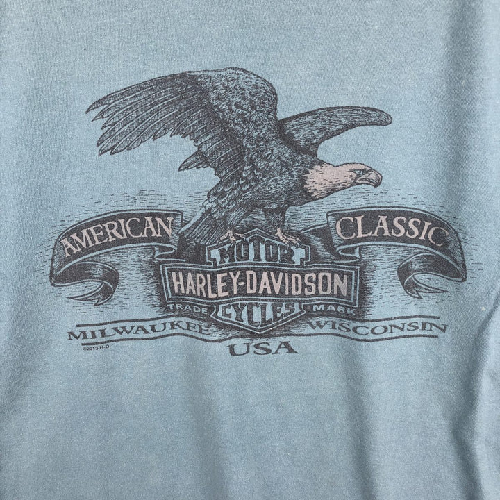 Harley-Davidson Eagle Pattern Motorcycle Bike T-shirt Made in USA Men's XL cotton Khaki type sage green Vintage Second Hand