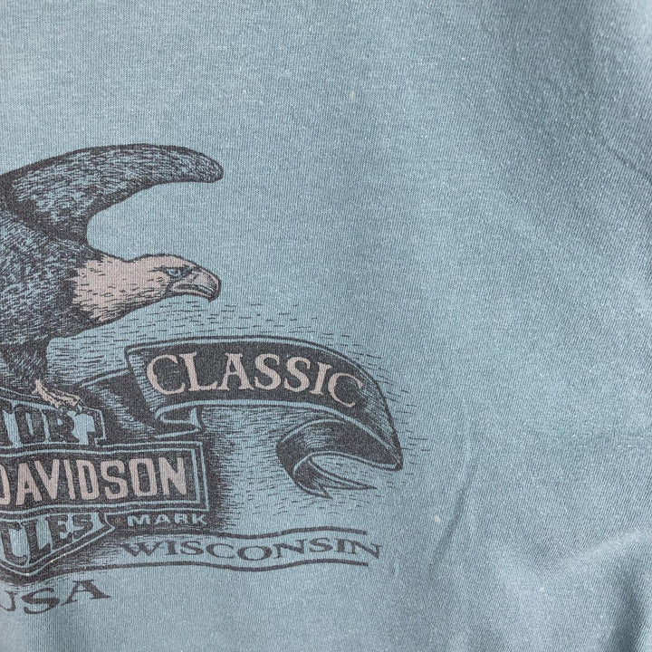 Harley-Davidson Eagle Pattern Motorcycle Bike T-shirt Made in USA Men's XL cotton Khaki type sage green Vintage Second Hand