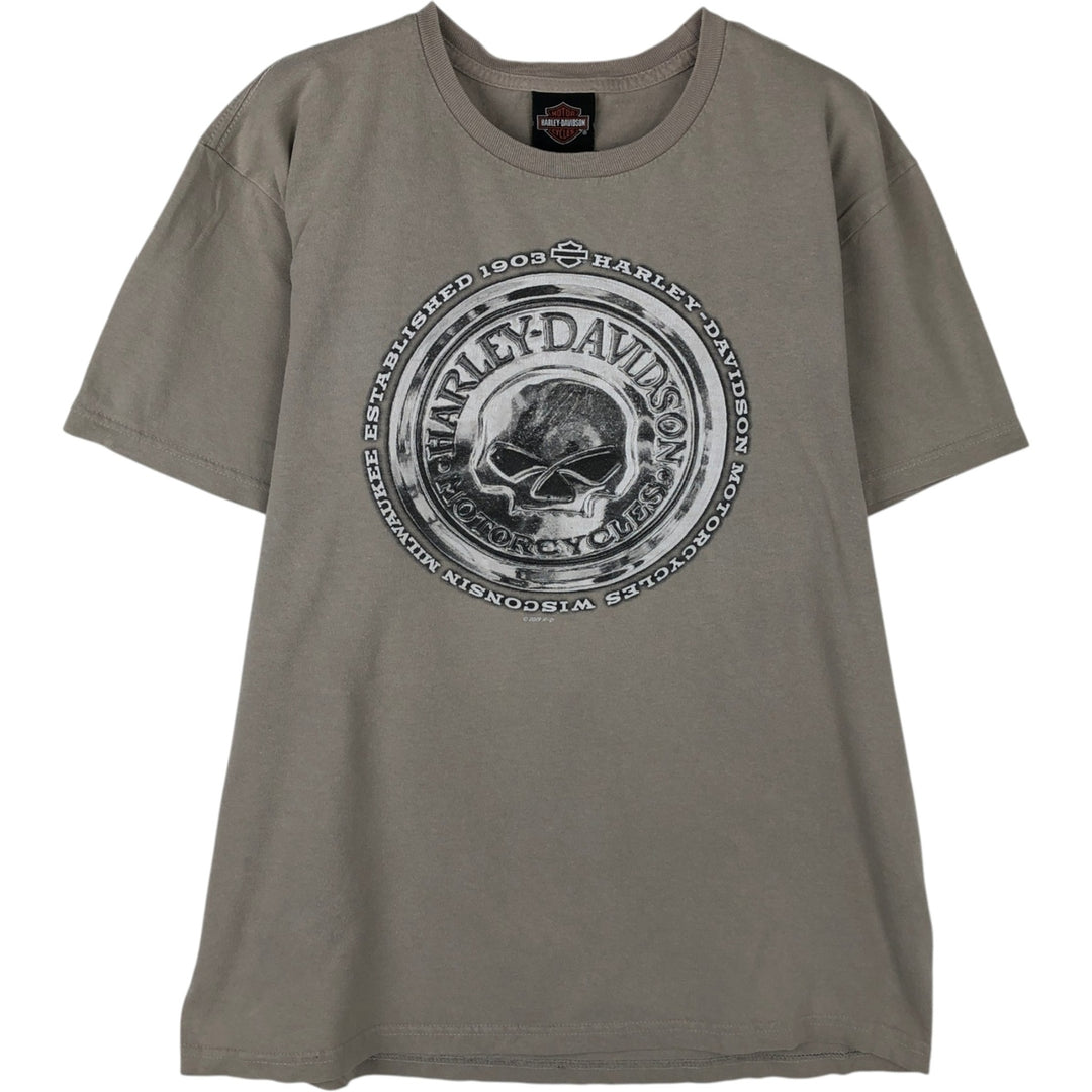 Harley-Davidson Skull Pattern Motorcycle Bike T-shirt Made in USA Men's L size cotton gray type Vintage Second Hand