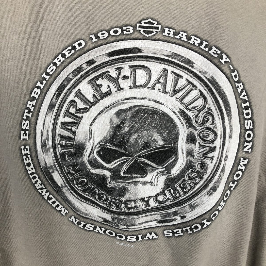 Harley-Davidson Skull Pattern Motorcycle Bike T-shirt Made in USA Men's L size cotton gray type Vintage Second Hand