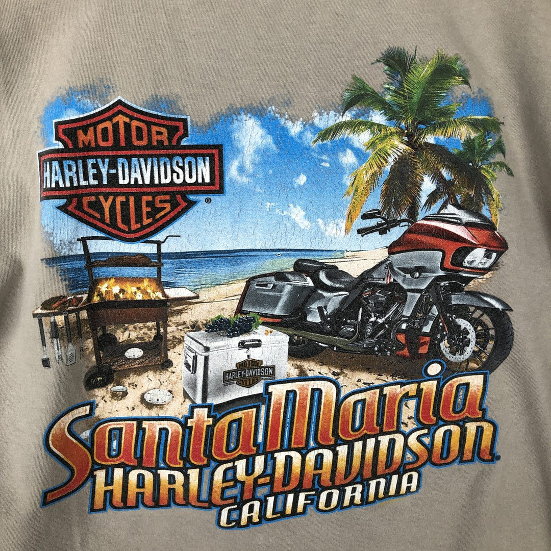 Harley-Davidson Skull Pattern Motorcycle Bike T-shirt Made in USA Men's L size cotton gray type Vintage Second Hand