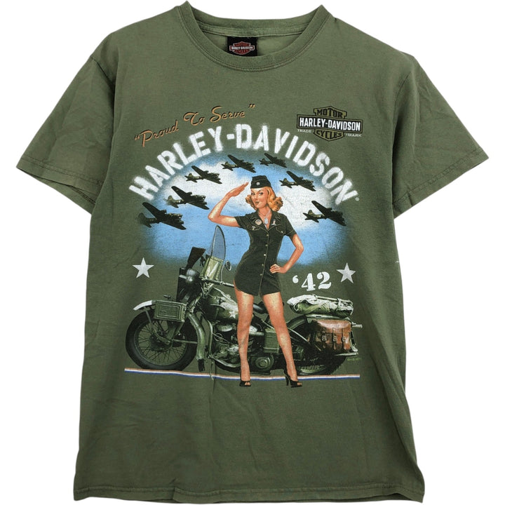 Harley-Davidson Pin-Up Girl Motorcycle Bike T-Shirt, Men's Size Small cotton green type yellow green Vintage Second Hand