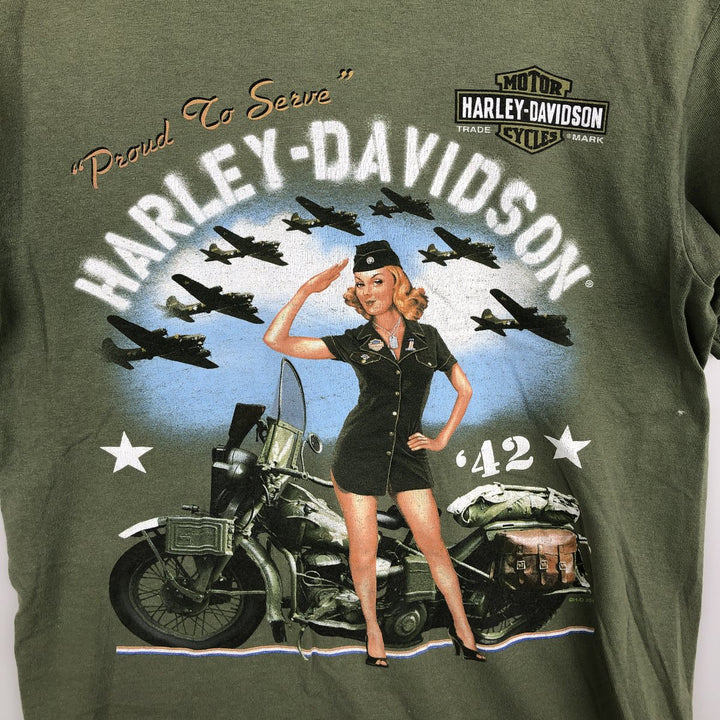 Harley-Davidson Pin-Up Girl Motorcycle Bike T-Shirt, Men's Size Small cotton green type yellow green Vintage Second Hand