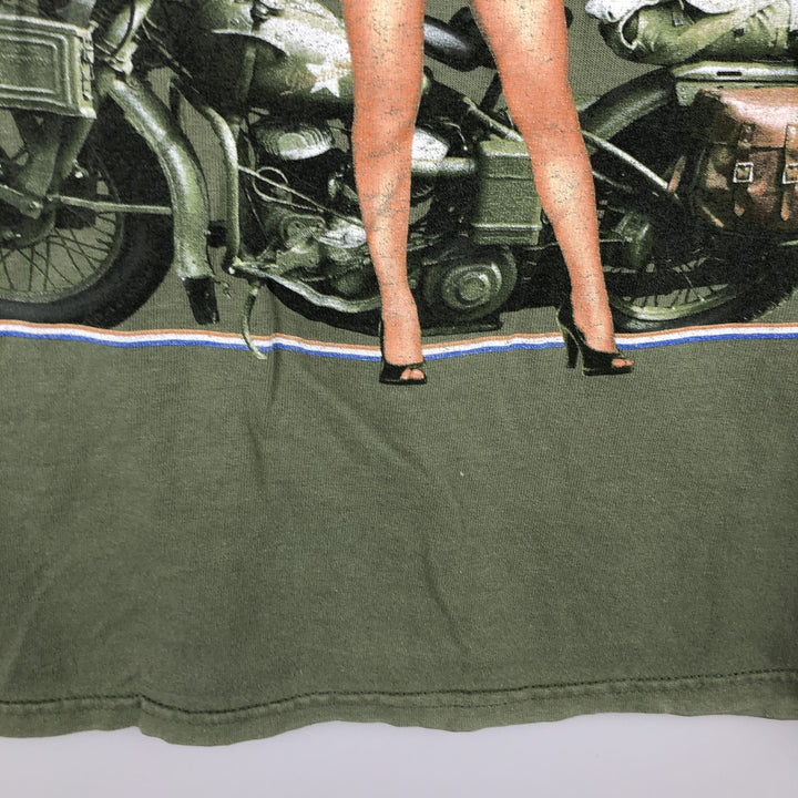Harley-Davidson Pin-Up Girl Motorcycle Bike T-Shirt, Men's Size Small cotton green type yellow green Vintage Second Hand