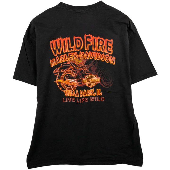 Harley-Davidson Fire Pattern Motorcycle Bike T-Shirt Men's XXL cotton black type Vintage Second Hand