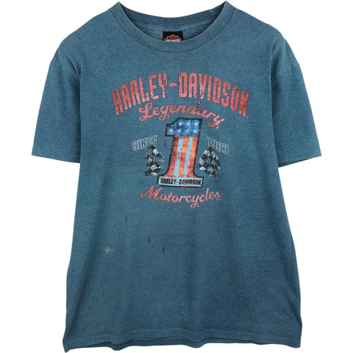 Harley-Davidson Stars and Stripes Motorcycle T-Shirt, Men's Size L cotton Blue type light blue Vintage Second Hand