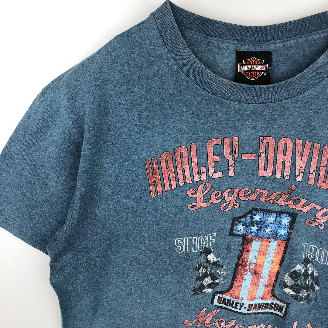 Harley-Davidson Stars and Stripes Motorcycle T-Shirt, Men's Size L cotton Blue type light blue Vintage Second Hand