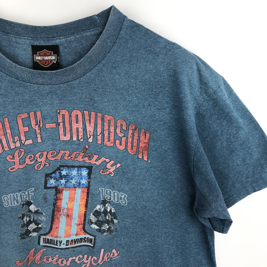 Harley-Davidson Stars and Stripes Motorcycle T-Shirt, Men's Size L cotton Blue type light blue Vintage Second Hand