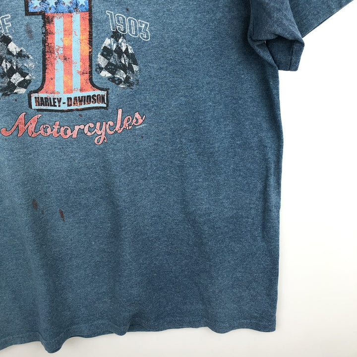 Harley-Davidson Stars and Stripes Motorcycle T-Shirt, Men's Size L cotton Blue type light blue Vintage Second Hand