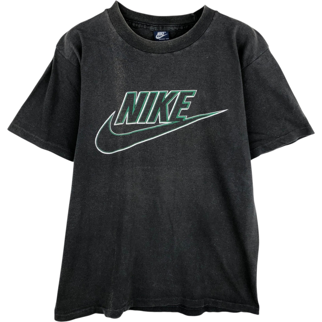 1980'S Nike Navy Tag Logo Print T-Shirt, Made in England, Men's Size M (approx.), Vintage polyester black type Vintage Second Hand