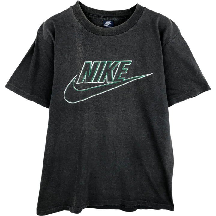 1980'S Nike Navy Tag Logo Print T-Shirt, Made in England, Men's Size M (approx.), Vintage polyester black type Vintage Second Hand
